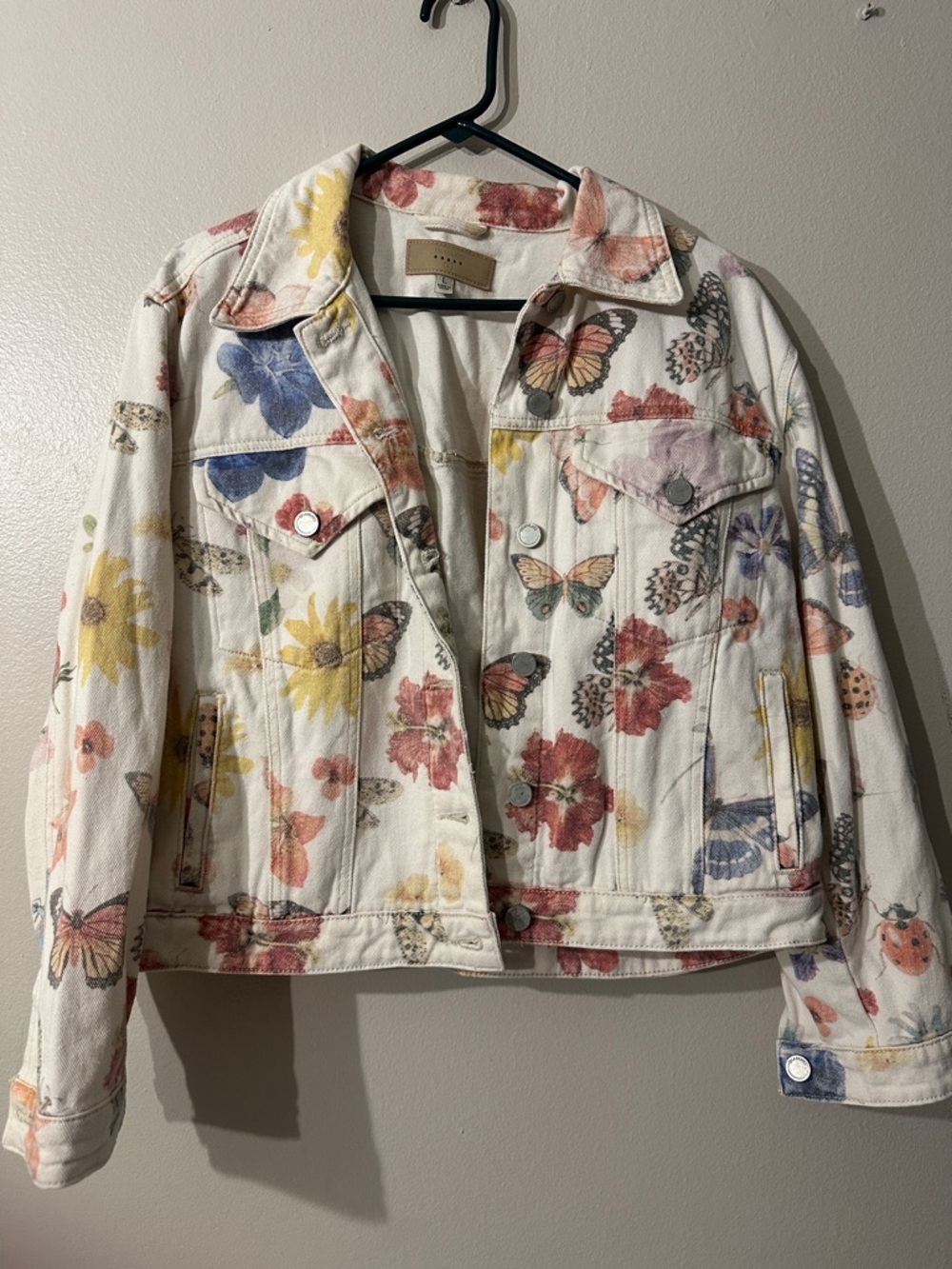 Floral & Butterfly White Denim Jacket